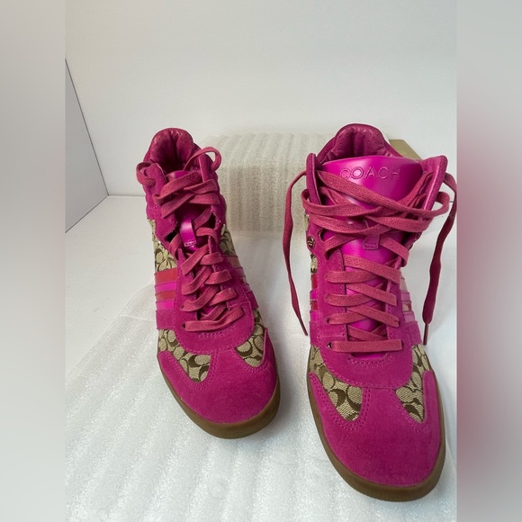 Coach Women's Fuchsia and Tan Sneakers - Picture 1 of 16